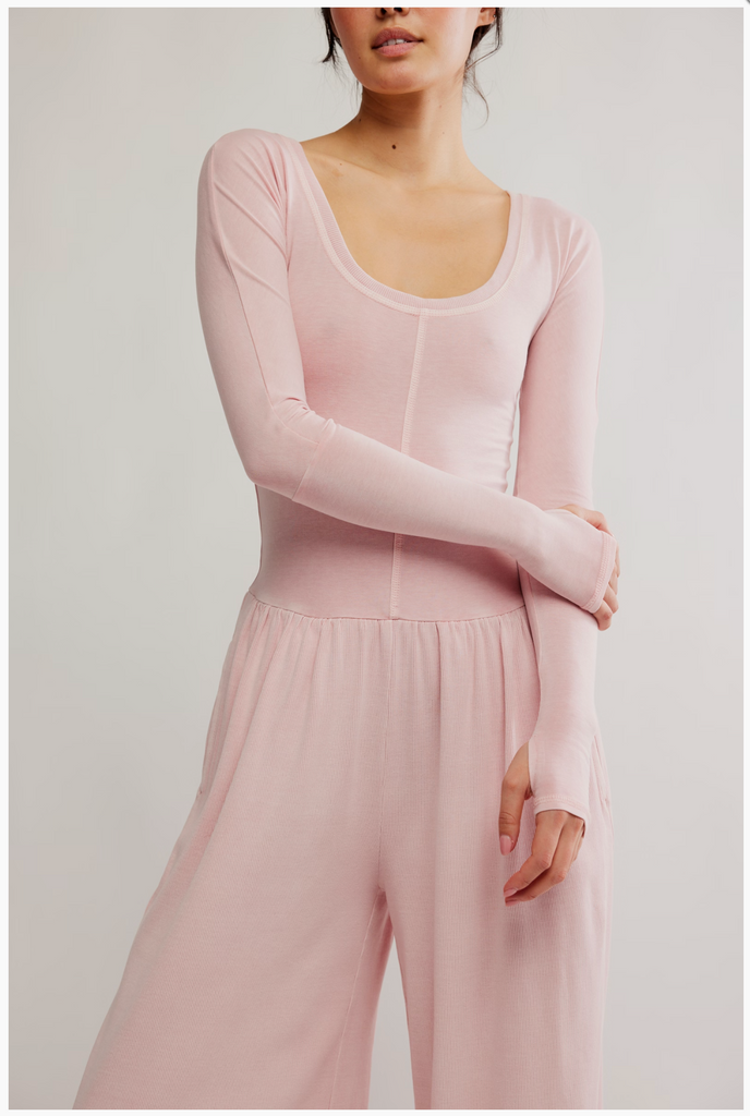 HOT SHOT WIDE LEG ONESIE / ROSE WATER