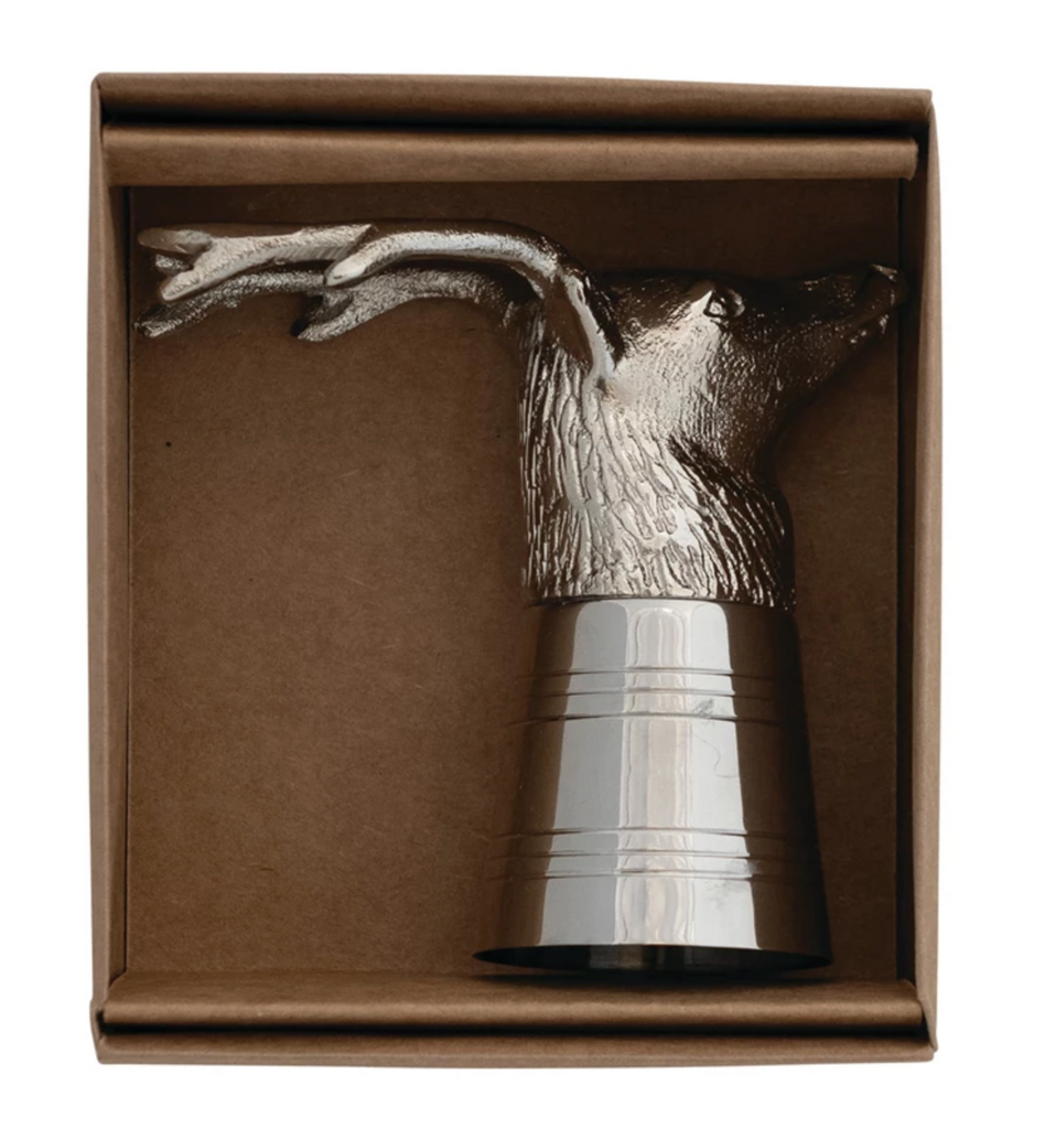 2 oz. Cast Aluminum & Stainless Steel Deer Head Shot Glass in Kraft Box