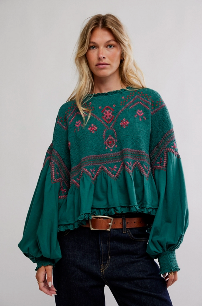 HOLLY KNIT TOP / GREEN COMBO