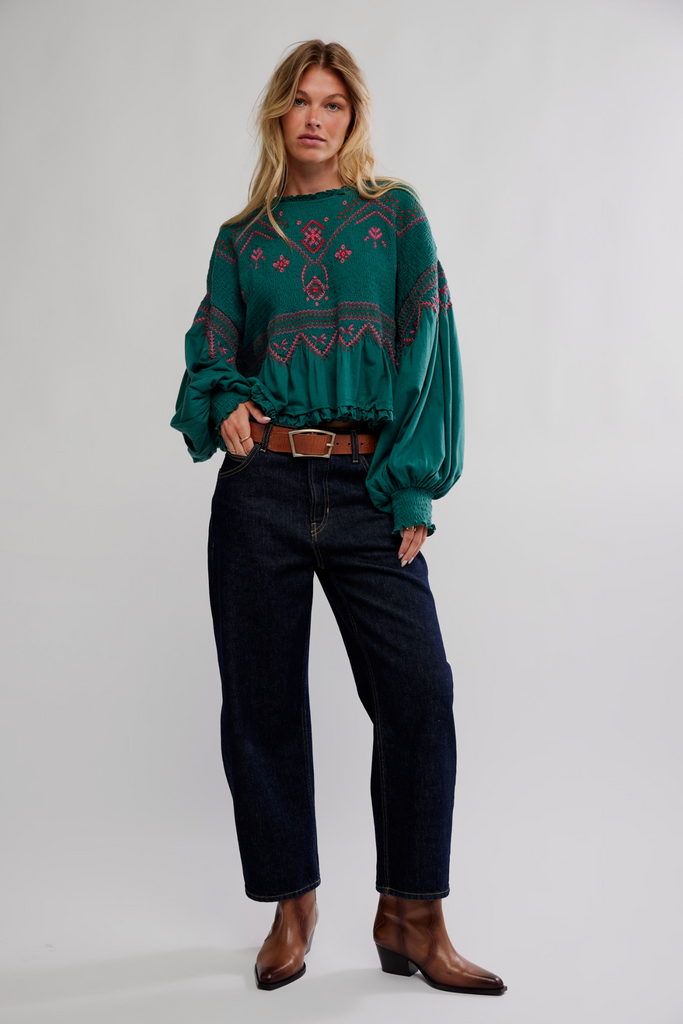 HOLLY KNIT TOP / GREEN COMBO