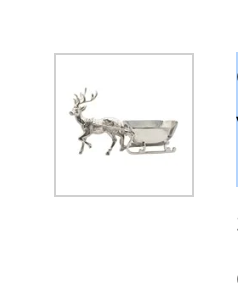 Cast Aluminum Reindeer with Sleigh Bowl, Nickel Finish
