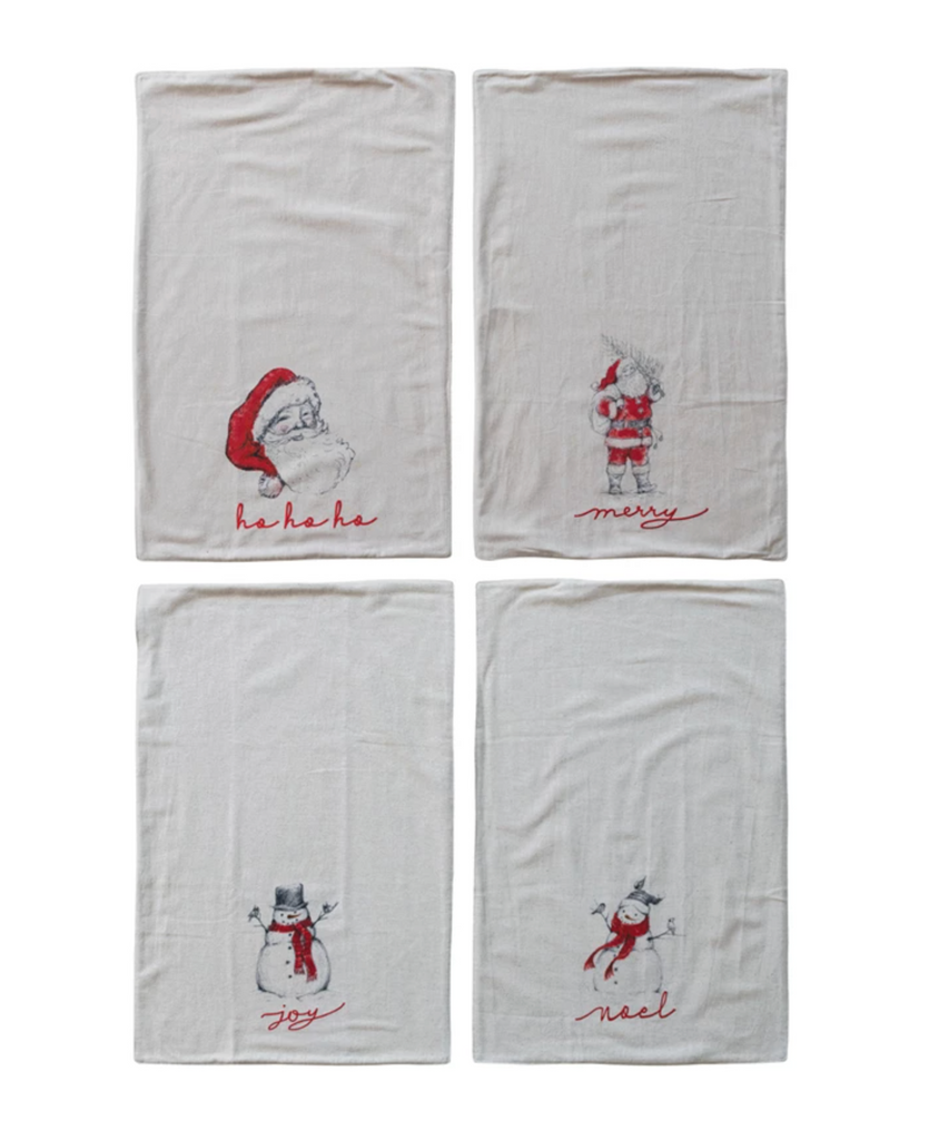 Cotton & Linen Tea Towel with Snowman/Santa Image, 4 Styles