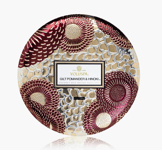 Gilt Pomander & Hinoki 3 Wick Tin - Voluspa