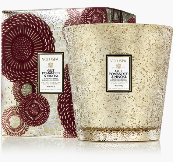 Gilt Pomander & Hinoki 3 Wick Hearth - Voluspa