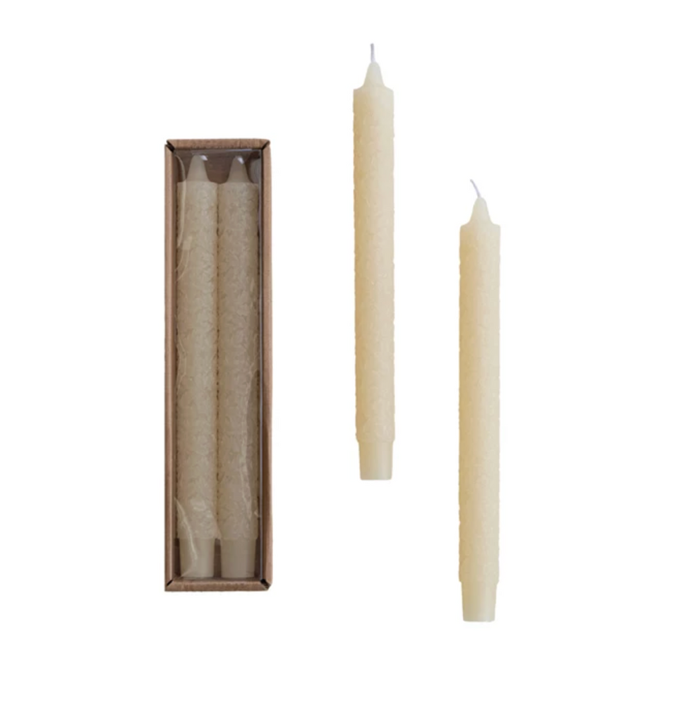 Unscented Maple Leaf Pattern Taper Candles in Box, Set of 2