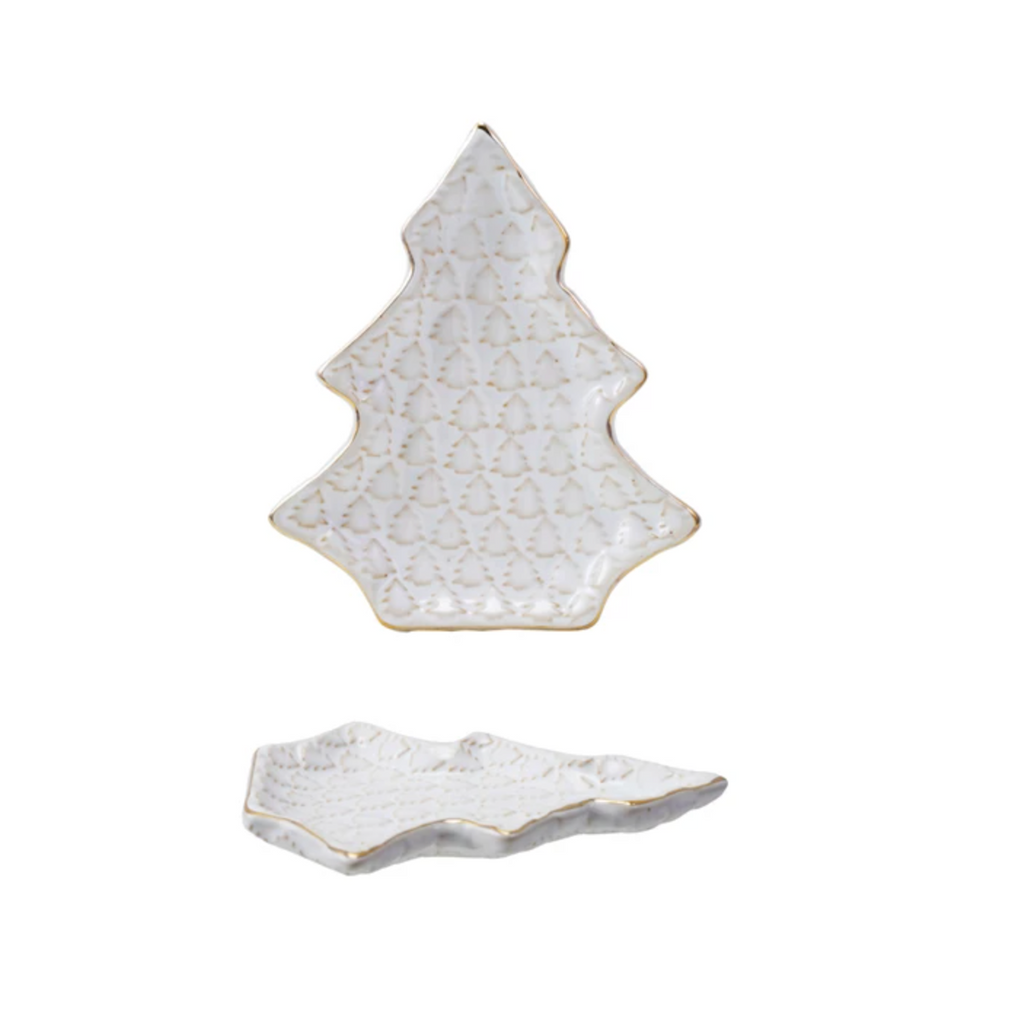 Stoneware Tree Shaped Plate with Trees (Each Will Vary)