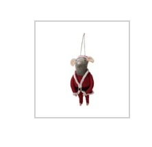 9"H Handmade Wool Felt Mouse in Santa Outfit, Multi Color