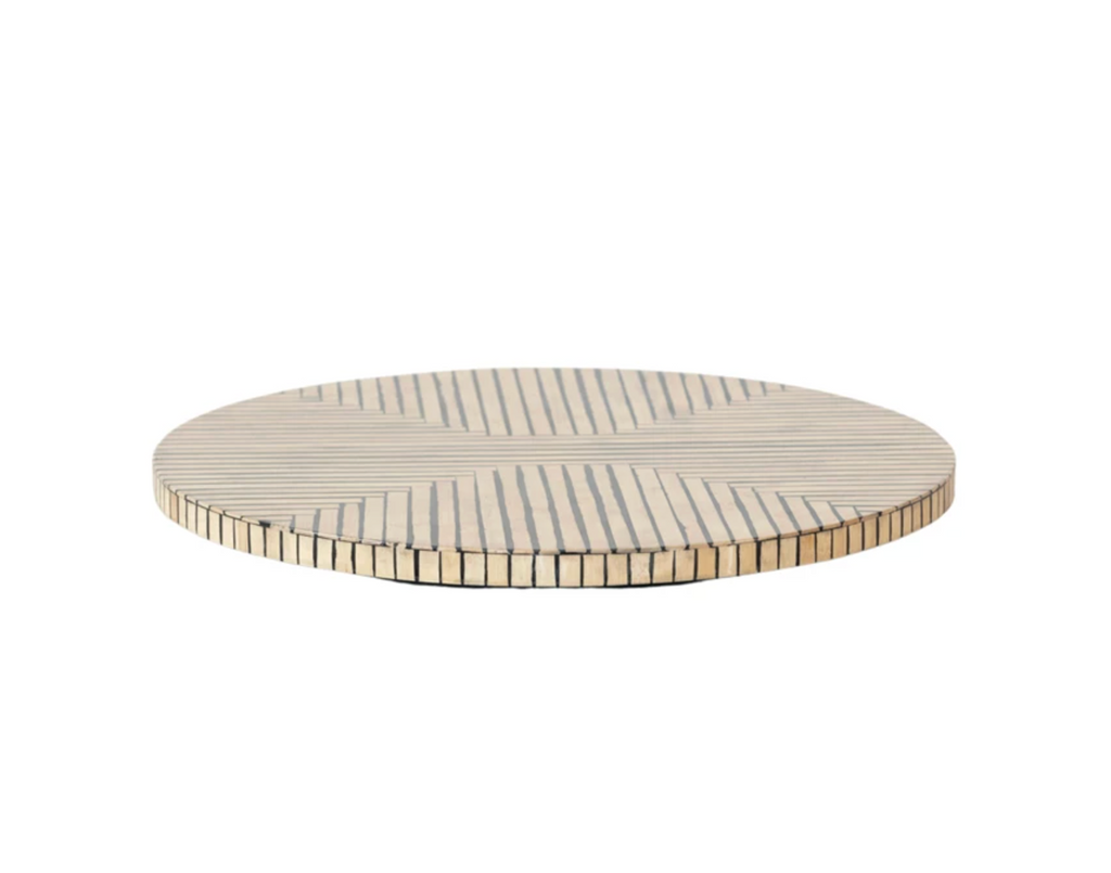 MDF & Bamboo Lazy Susan w/ Geometric Stripes, Black & Natural