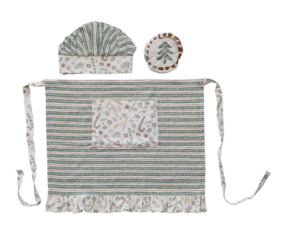 Child Ruffled Apron with Chef Hat & Oven Mitt, Set of 3