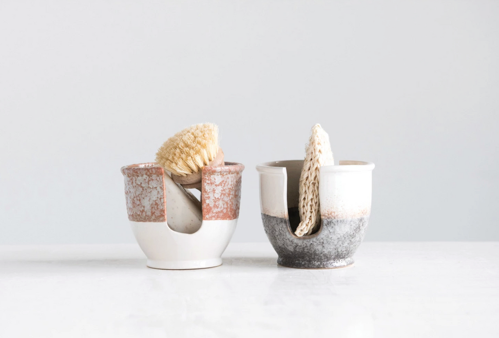 Stoneware Sponge Holder with Glaze, 2 Colors
