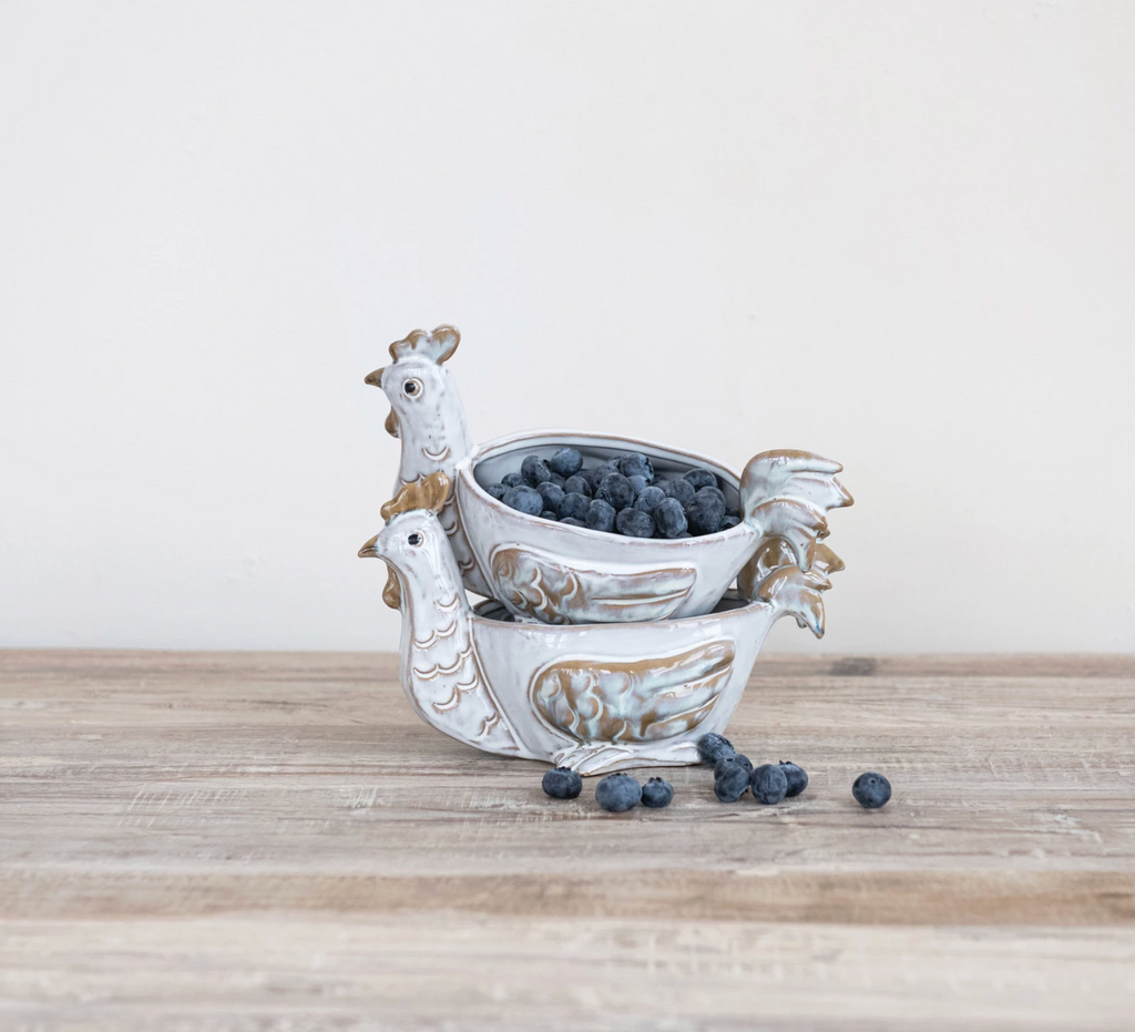 Stoneware Chicken Shaped Sponge Holder/Soap Dish (Each Varies)