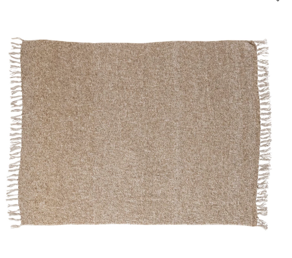 Woven Acrylic Blend Throw w/ Fringe, Brown & Natural