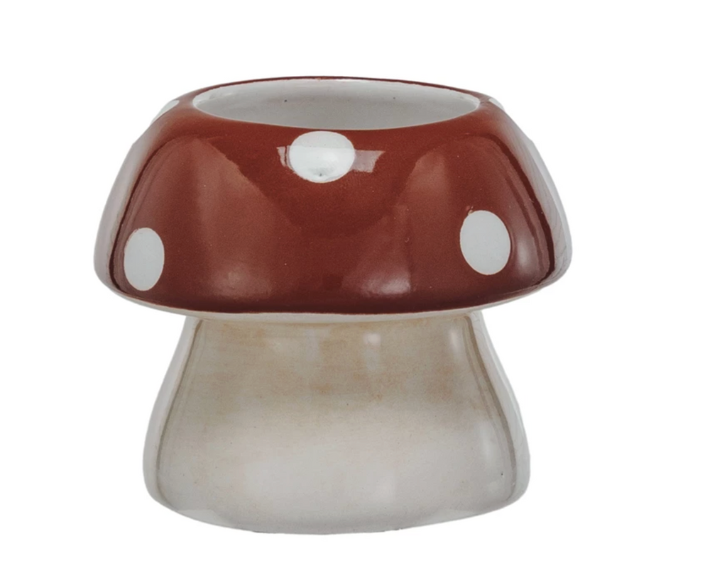 Hand-Painted Stoneware Mushroom Shaped Toothpick Holder