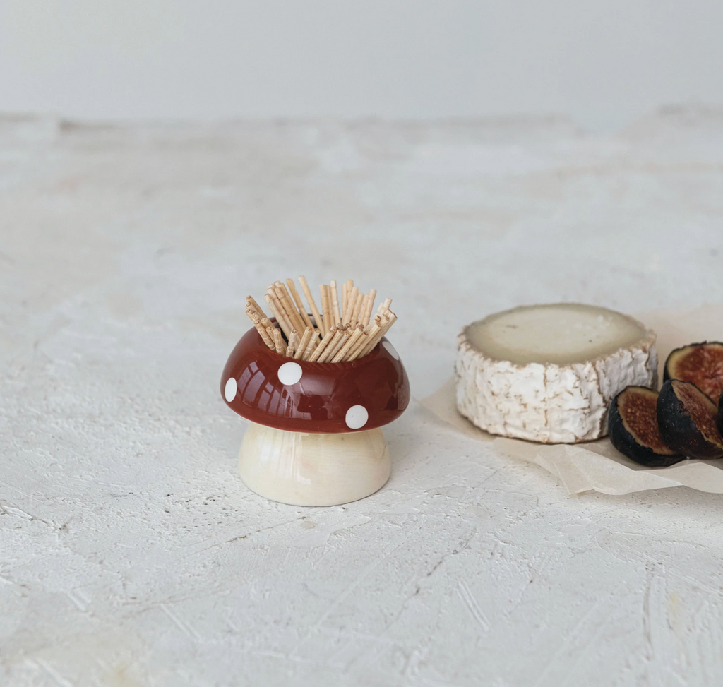 Hand-Painted Stoneware Mushroom Shaped Toothpick Holder