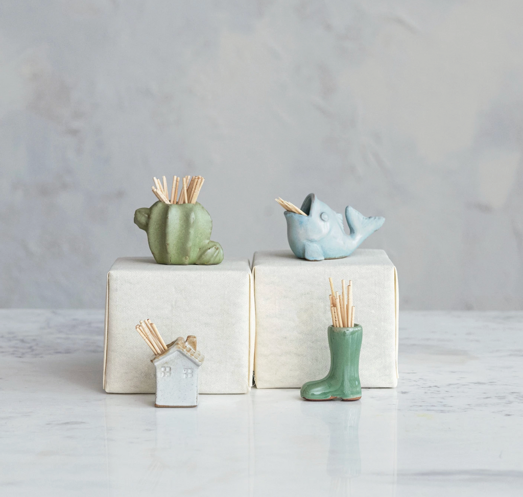 Stoneware Garden Boot Shaped Toothpick Holder (Each One Will Vary)