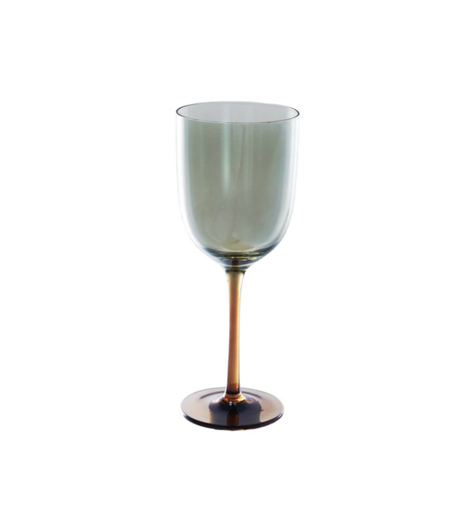 12 oz. Stemmed Wine Glass, Iridescent Finish, Amber Color & Green