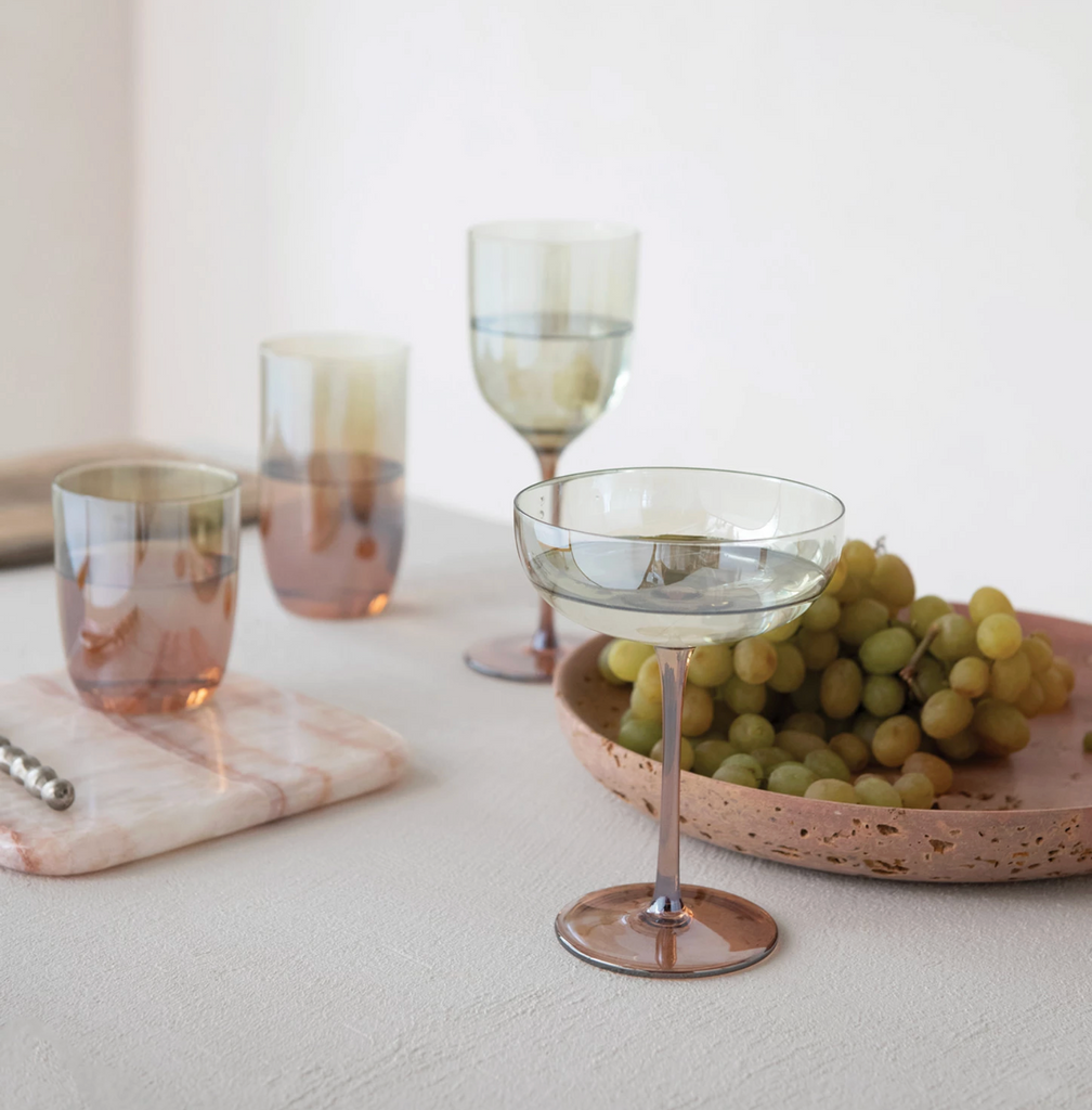 8 oz. Martini Glass, Iridescent Finish, Amber Color & Green