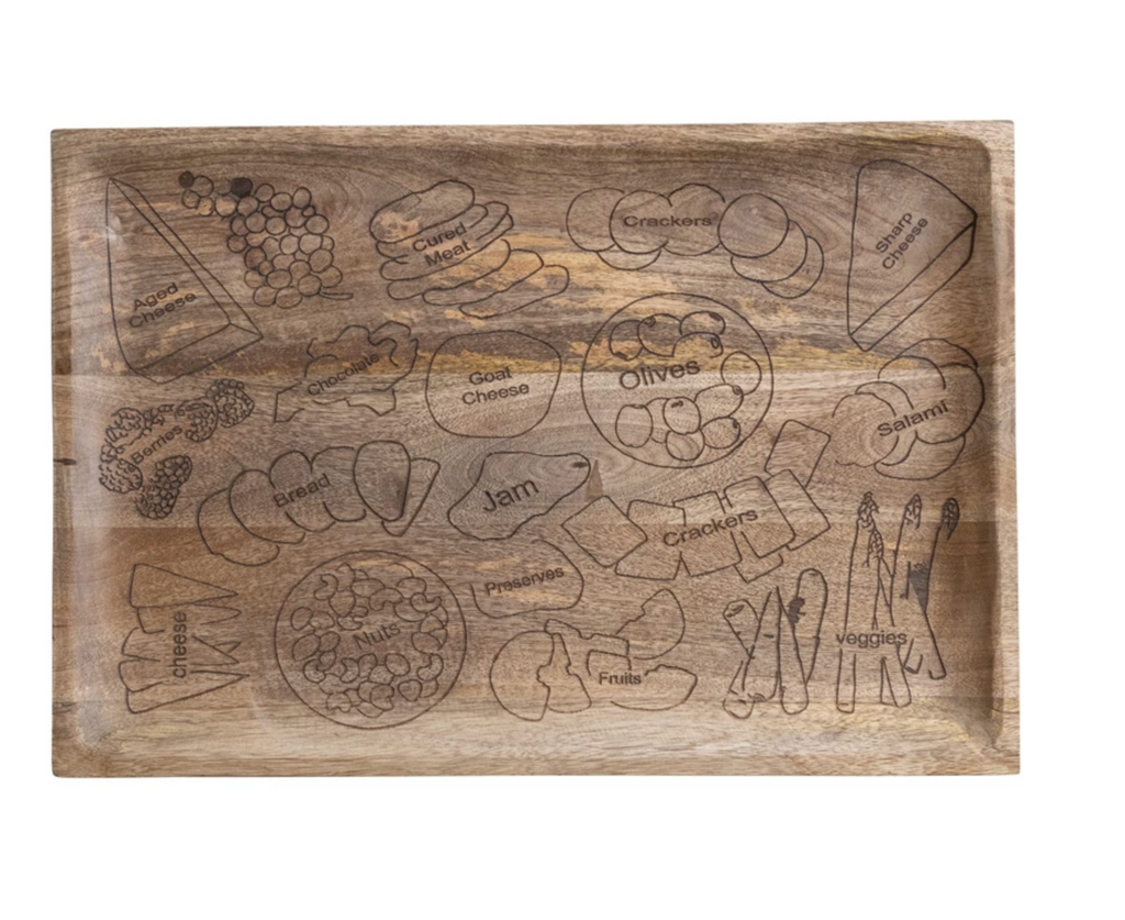 Mango Wood Cheese/Serving Board with Etched Charcuterie Spread