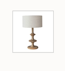 Mango Wood Table Lamp w/ Cotton & Linen Shade & Inline Switch, 6' Cord, Natural