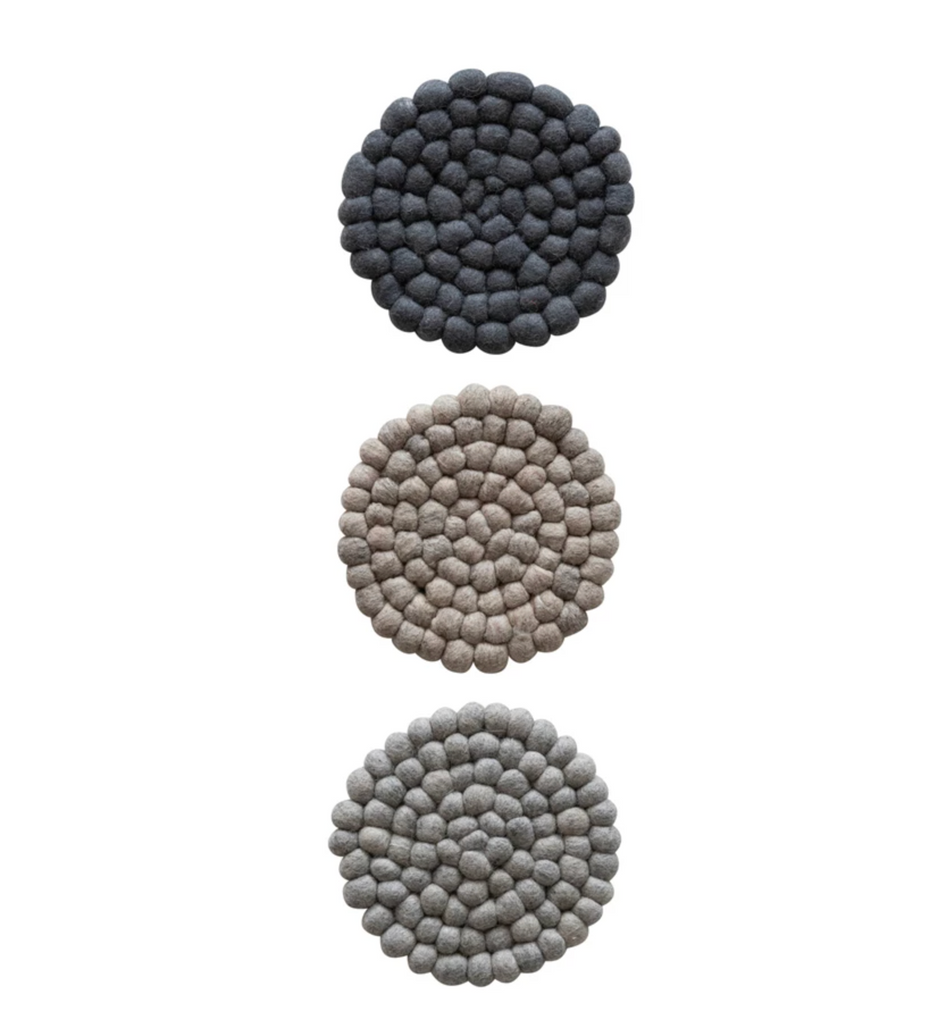 Handmade Wool Felt Ball Trivet, 3 Colors