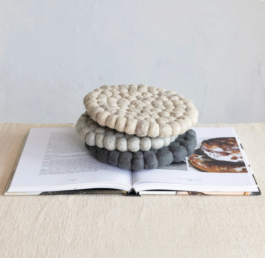 Handmade Wool Felt Ball Trivet, 3 Colors