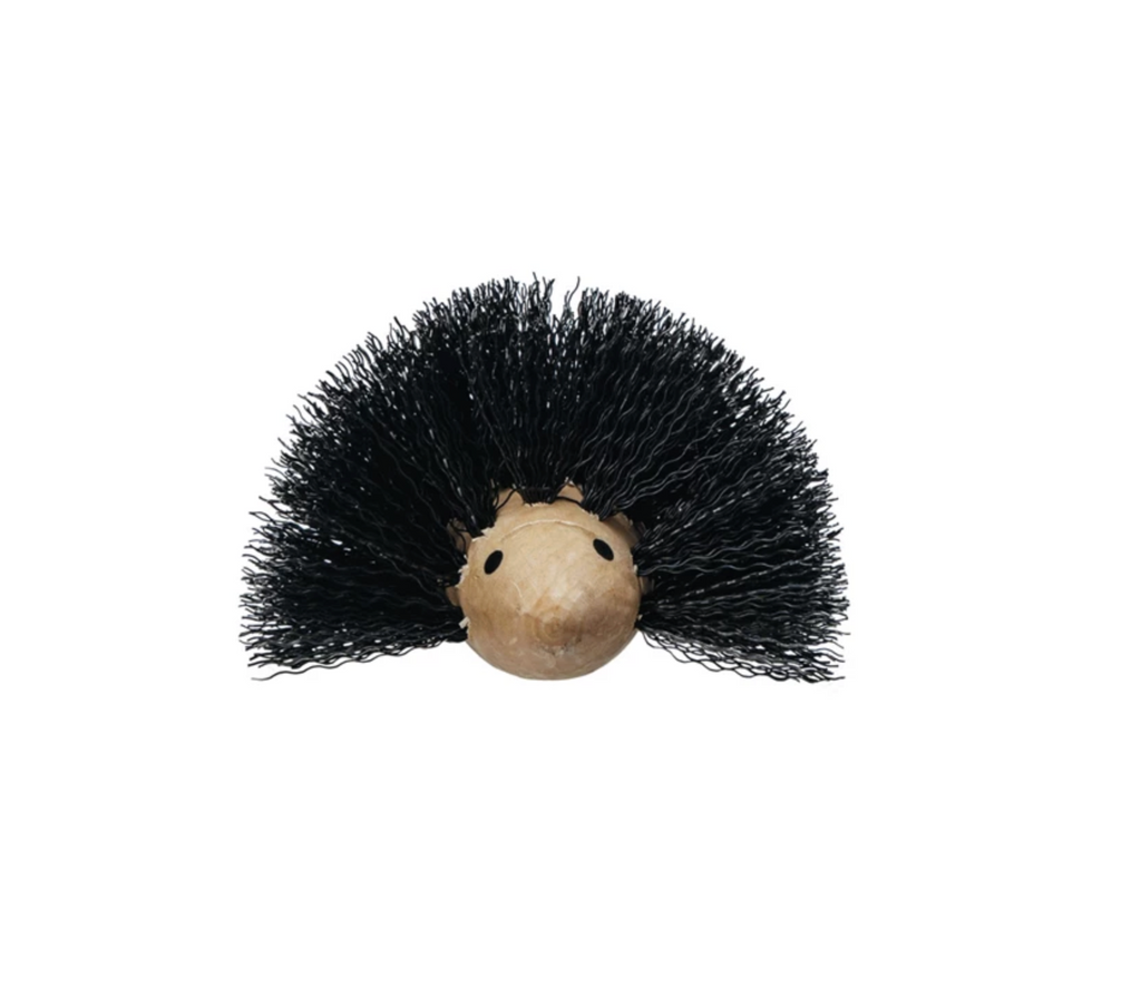 Wood & Plastic Hedgehog Shaped Brush, Black & Natural