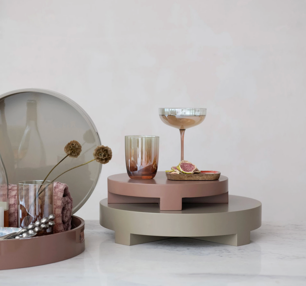 MDF Lacquered Trays w/ Handles, Brown & Taupe