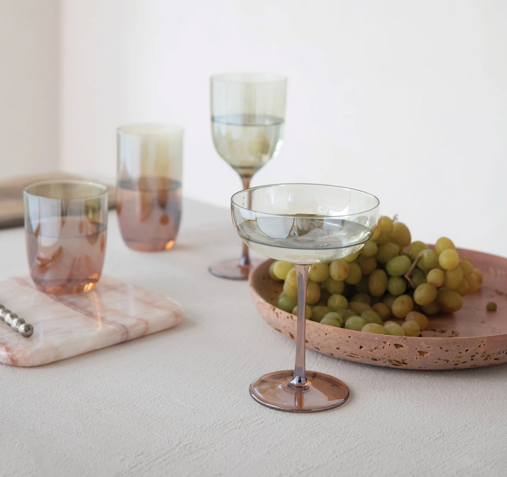 10 oz. Drinking Glass, Iridescent Finish, Amber Color & Green Ombre