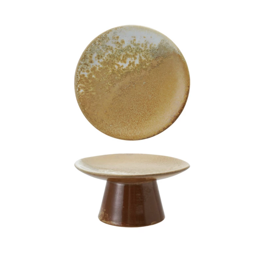 Stoneware Pedestal, Reactive Glaze (Each One Will Vary)
