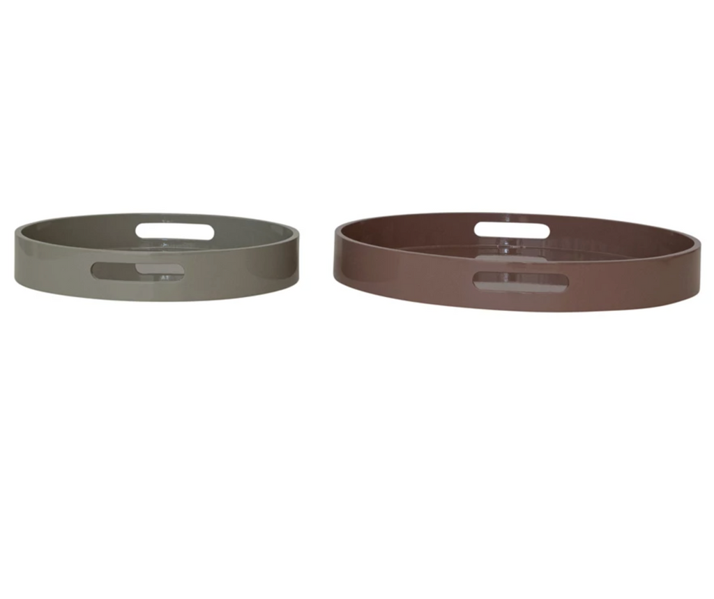MDF Lacquered Trays w/ Handles, Brown & Taupe