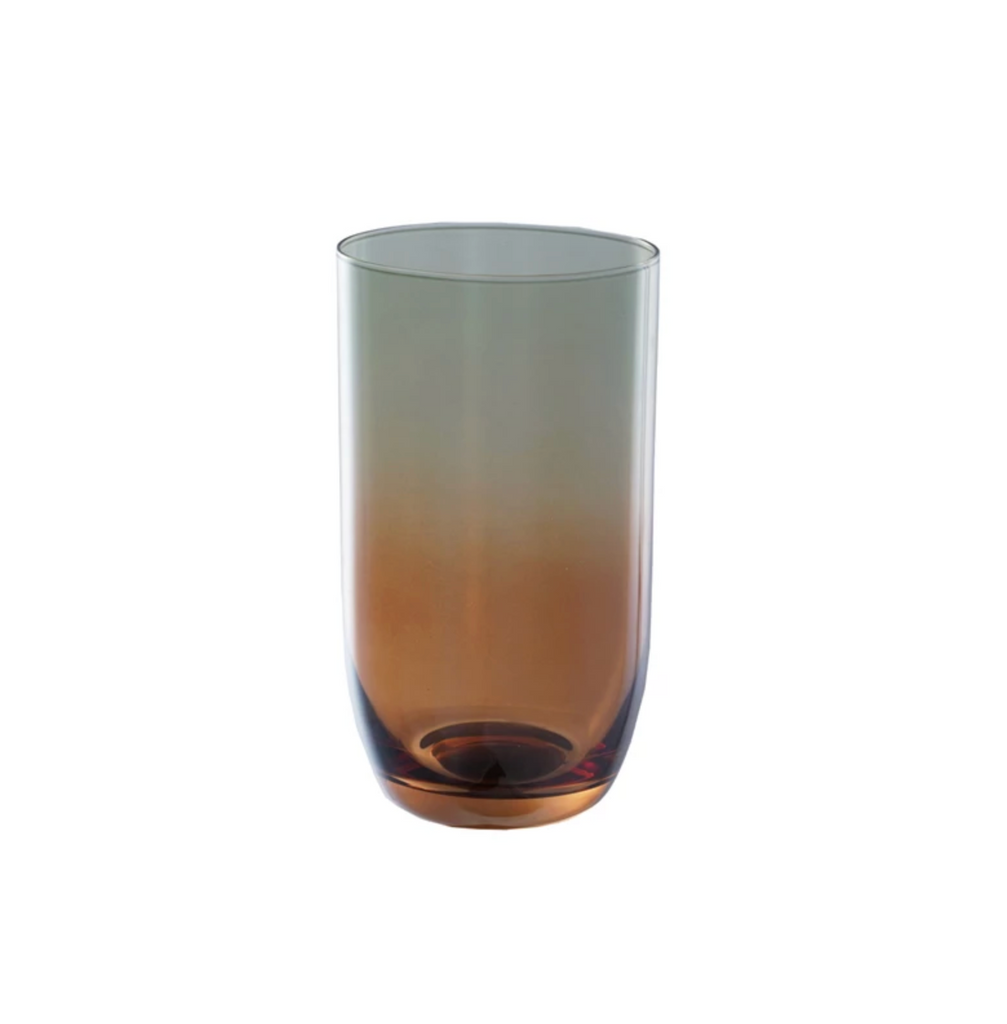 16 oz. Drinking Glass, Iridescent Finish, Amber Color & Green Ombre