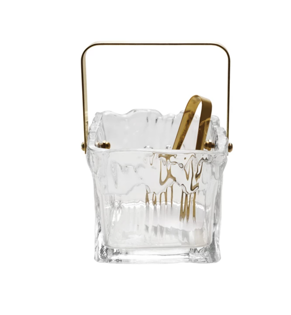 24 oz. Textured Glass Ice Bucket with Tongs, Set of 2
