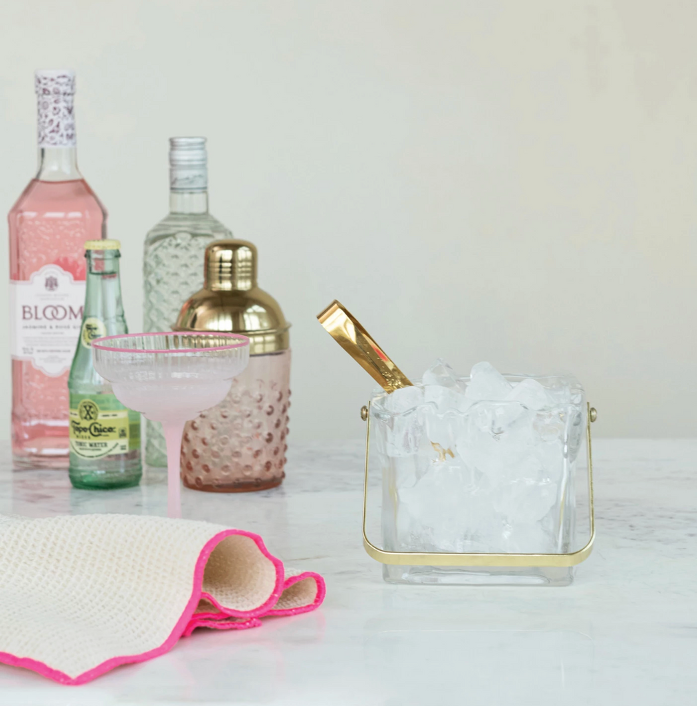 24 oz. Textured Glass Ice Bucket with Tongs, Set of 2