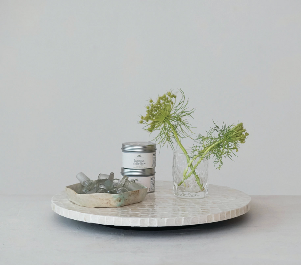 Capiz & MDF Lazy Susan, Cream Color & Natural