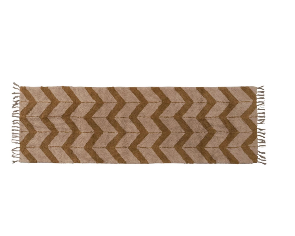 Cotton Tufted Floor Runner w/ Chevron Pattern & Fringe