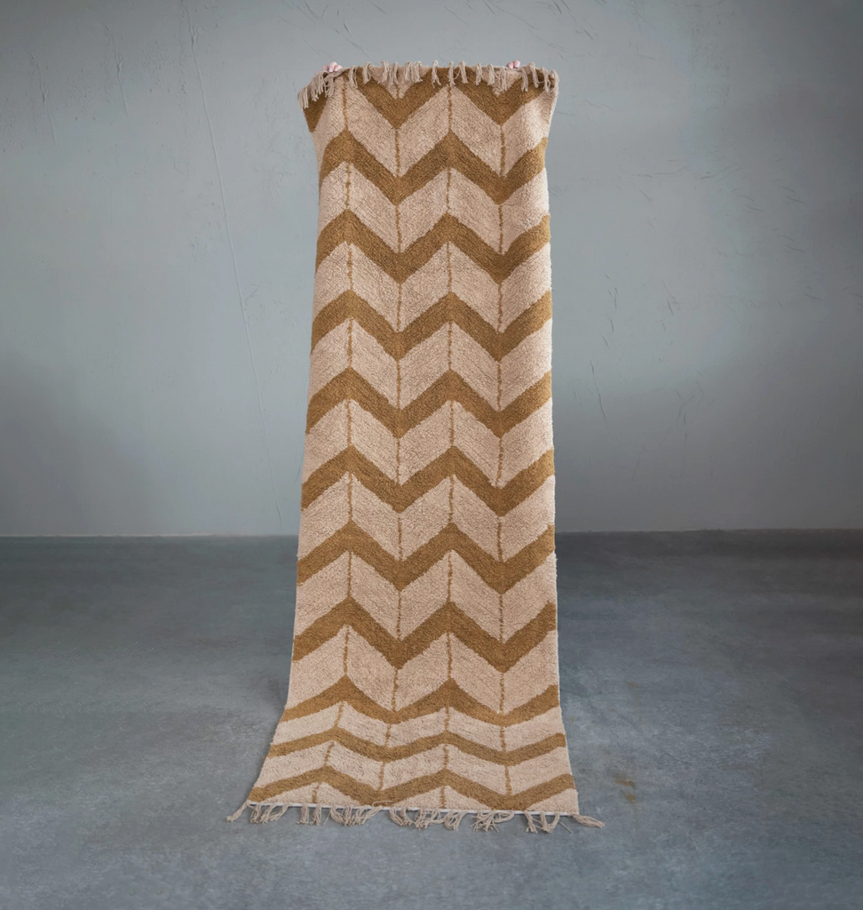 Cotton Tufted Floor Runner w/ Chevron Pattern & Fringe