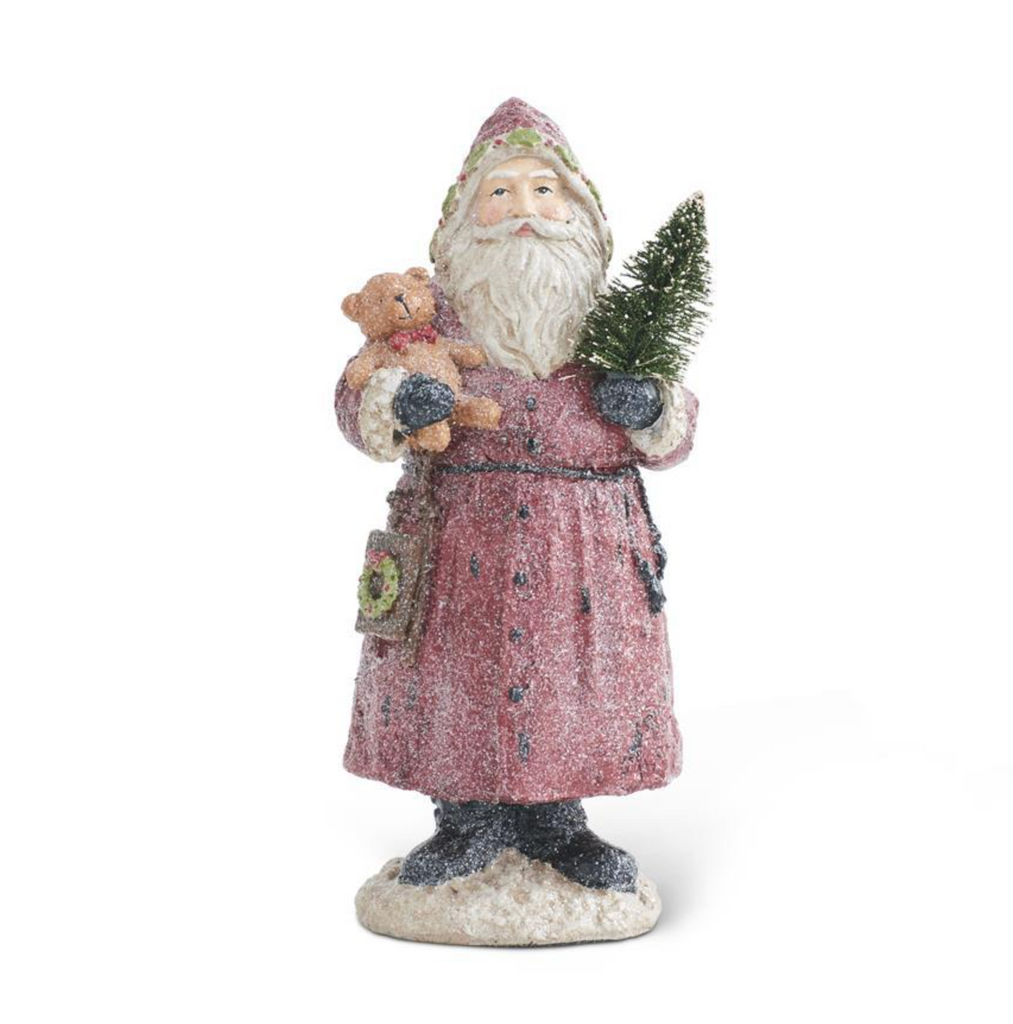 12.75 Inch Vintage Resin Glittered Santa Holding