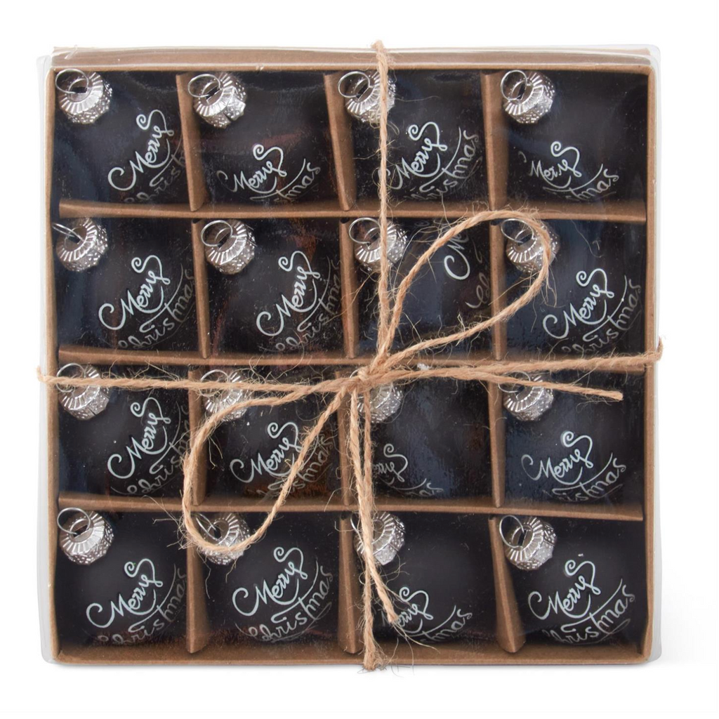Mini 1 Inch Black Merry Christmas Glass Ornaments