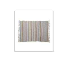 Woven Cotton Blend Throw w/ Stripes, Embroidery & Fringe