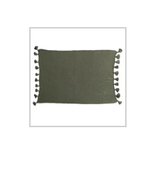 60"L x 50"W Cotton Knit Throw w/ Tassels, Olive Green