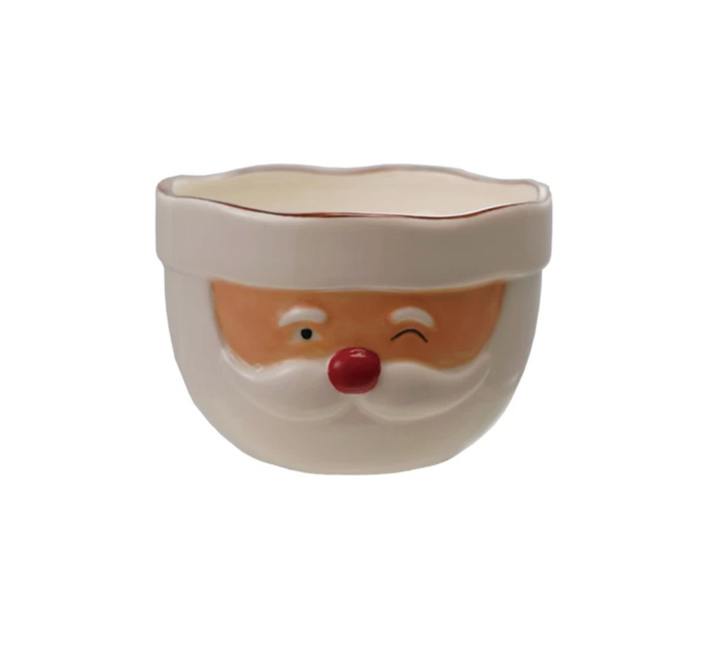 Stoneware Santa Head Shaped Mixing Bowl with Red Rim, Red & White