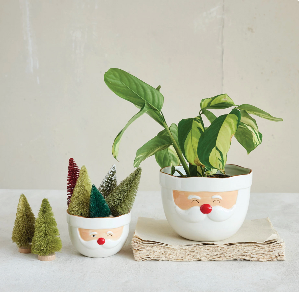 Stoneware Santa Head Shaped Mixing Bowl with Red Rim, Red & White