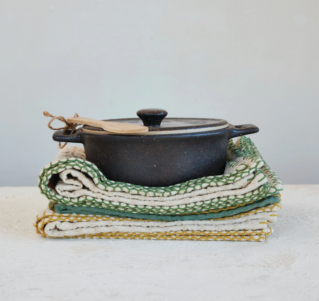 Stoneware Brie Baker with Bamboo Spreader, Set of 2 (Each Will Vary)