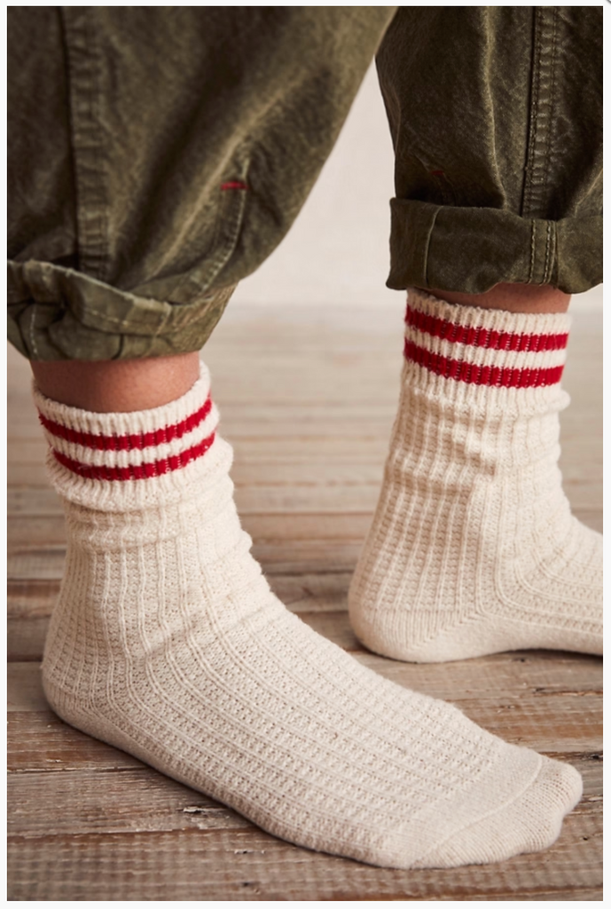 JACKSON COZY STRIPE SOCKS / CLASSIC RED