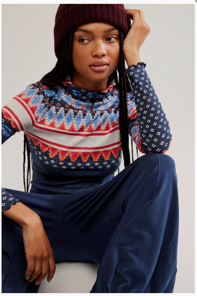 PRINTED BREATHE EASY LONG / PLAID FAIRISLE NAVY