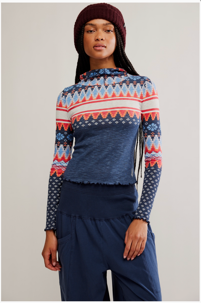 PRINTED BREATHE EASY LONG / PLAID FAIRISLE NAVY