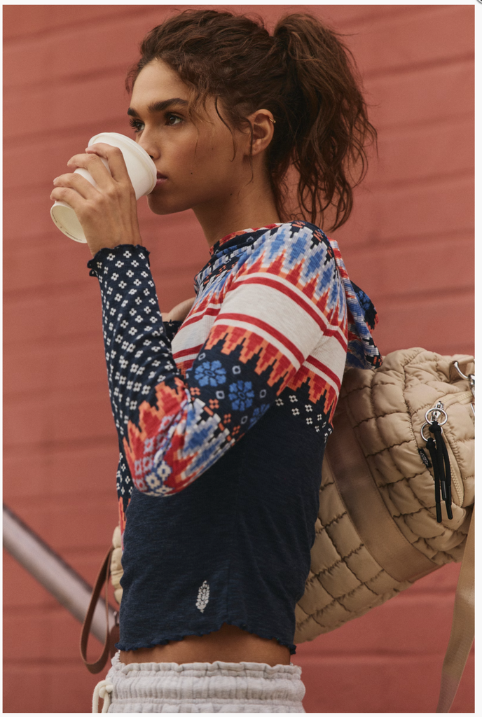 PRINTED BREATHE EASY LONG / PLAID FAIRISLE NAVY