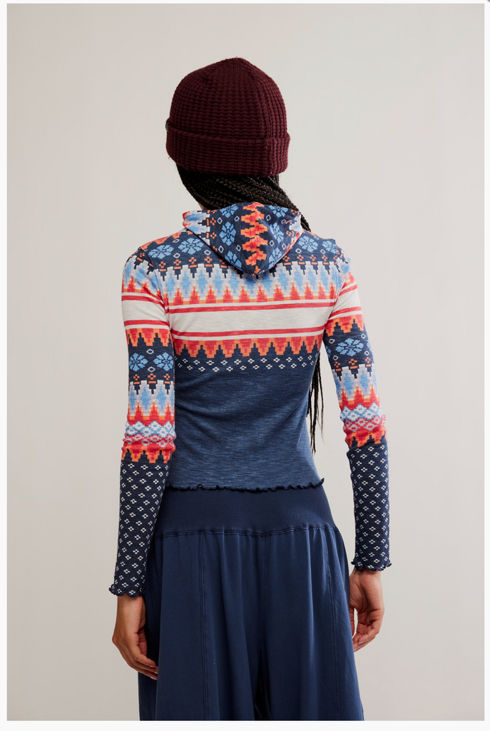 PRINTED BREATHE EASY LONG / PLAID FAIRISLE NAVY