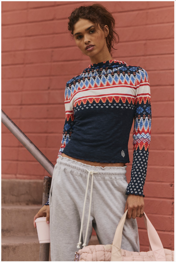 PRINTED BREATHE EASY LONG / PLAID FAIRISLE NAVY