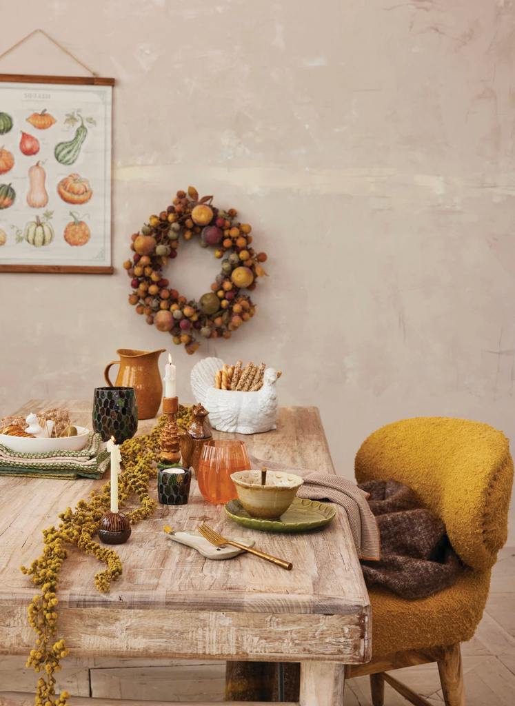 21" Round Faux Apples & Berries Wreath, Distressed Finish